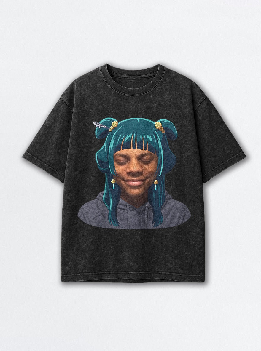 Maomao Hair Edit – Black Acid Wash Tee – mockup | Apothecary Diaries