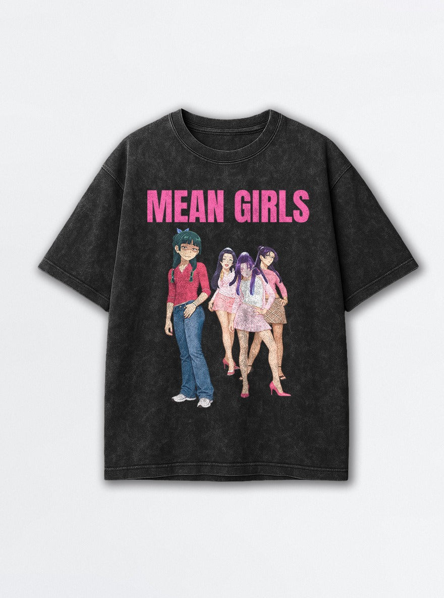 Mean Girls Maomao – Black Acid Wash Tee – mockup | Apothecary Diaries