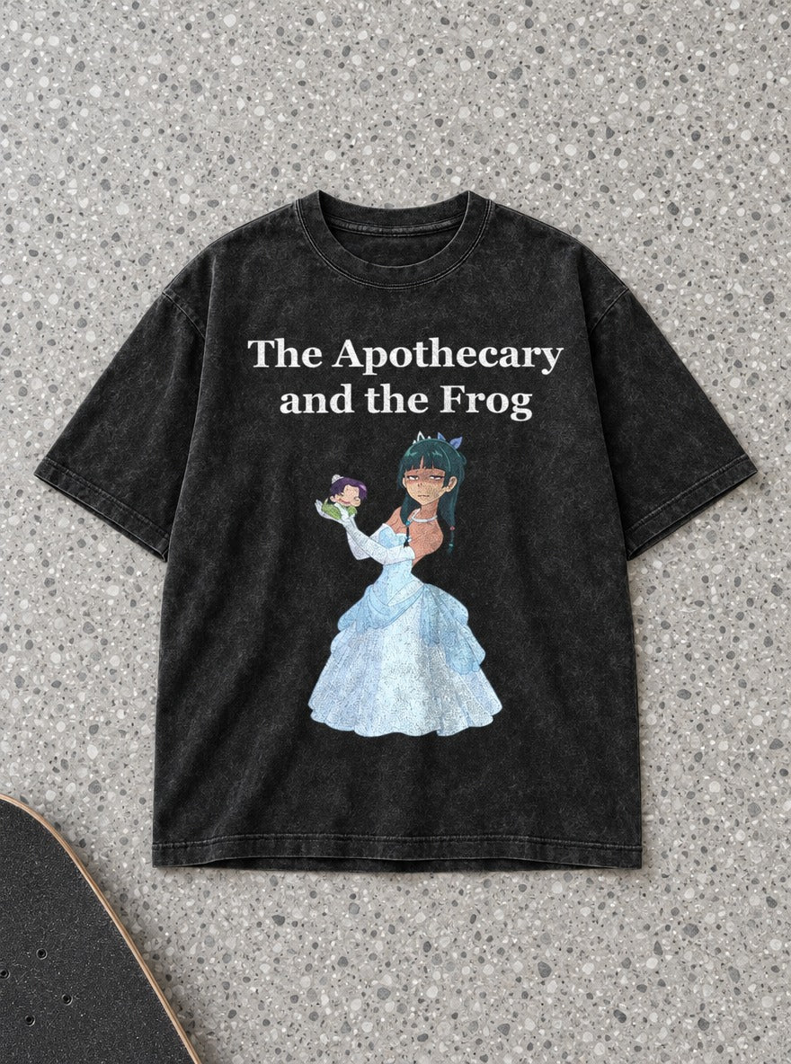 The Apothecary and the Frog – Black Acid Wash Tee – flat-lay | Apothecary Diaries