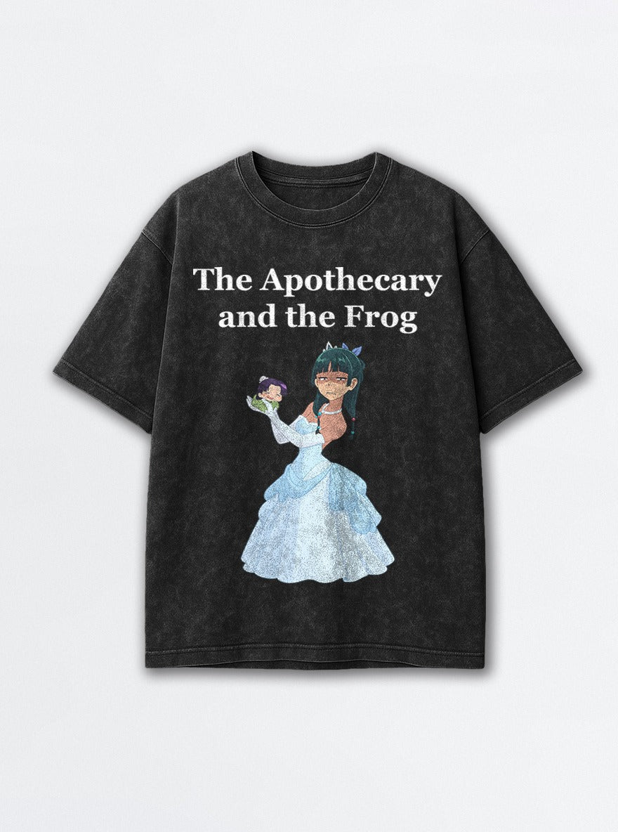 The Apothecary and the Frog – Black Acid Wash Tee – mockup | Apothecary Diaries