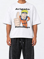 Arigato Dattebayo – White Tee – model shot | Meme Tees