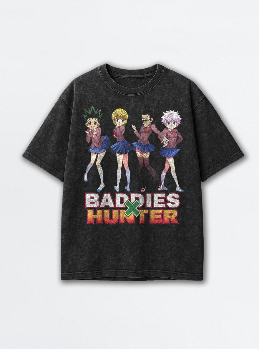 Baddies x Hunter – Black Acid Wash Tee – mockup | Meme Tees