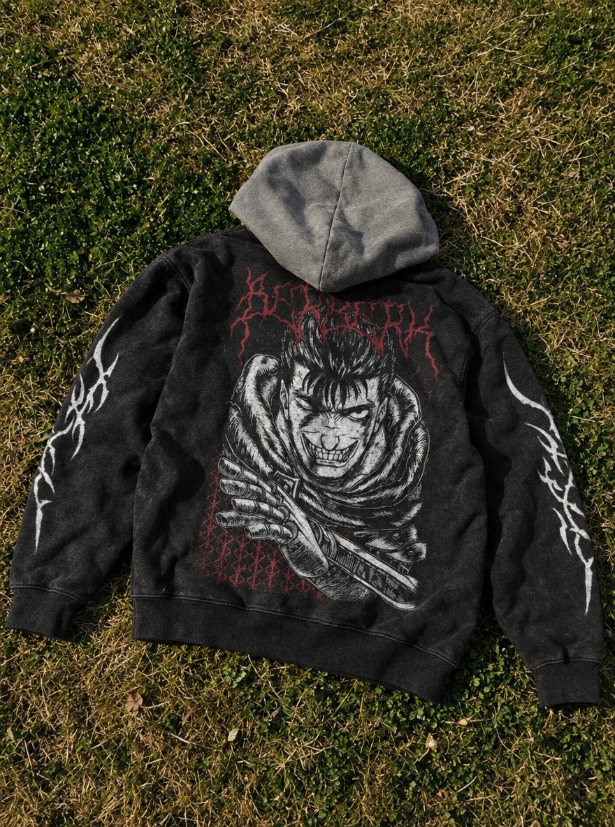 Berserk Thorn Title – Black & Grey Hoodie – flat-lay | Berserk