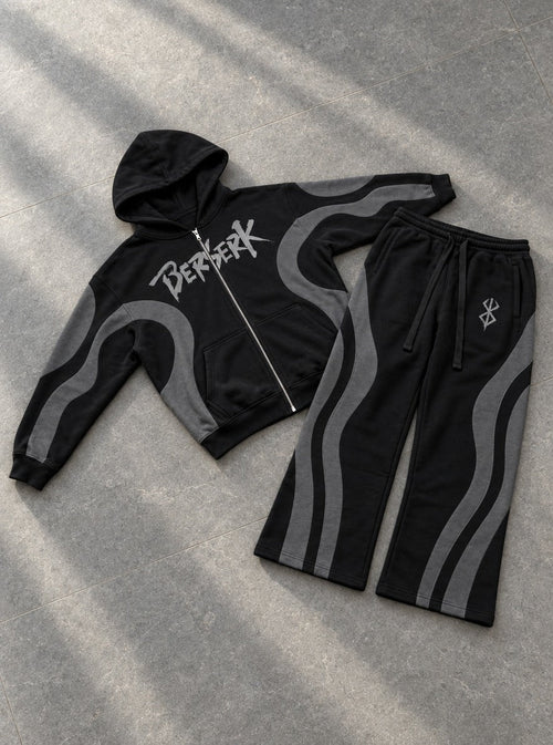 Black & Grey Co-ord Set – Brush Logo – flat-lay | Berserk
