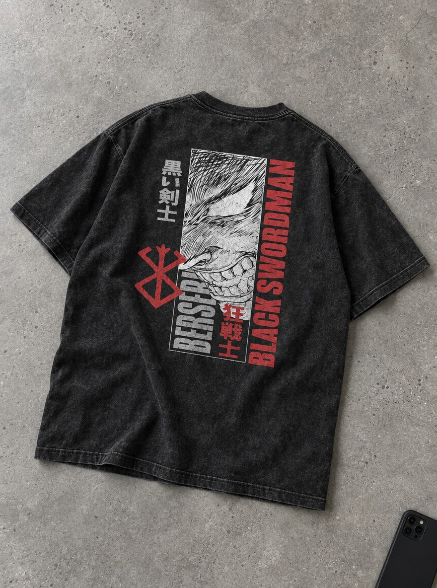Black Swordsman Banner – T-Shirt – flat-lay | Berserk