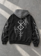 Chained Brand Sigil – Black & Grey Hoodie – flat-lay | Berserk
