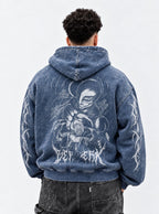 Blue Faded Hoodie – Hawk Helm Behelit – model shot | Berserk