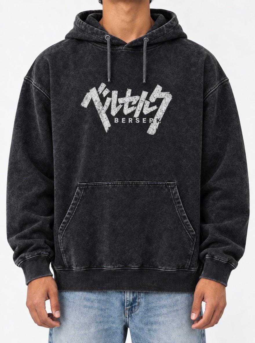 White Katakana Logo – Hoodie – model shot | Berserk
