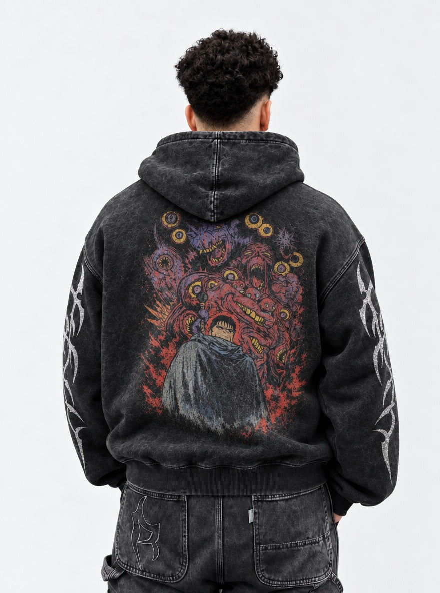Guts Demon Swarm – Hoodie – model shot | Berserk