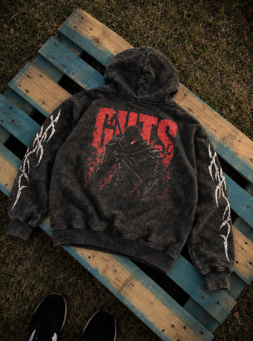 Guts Red Title – Hoodie – flat-lay | Berserk