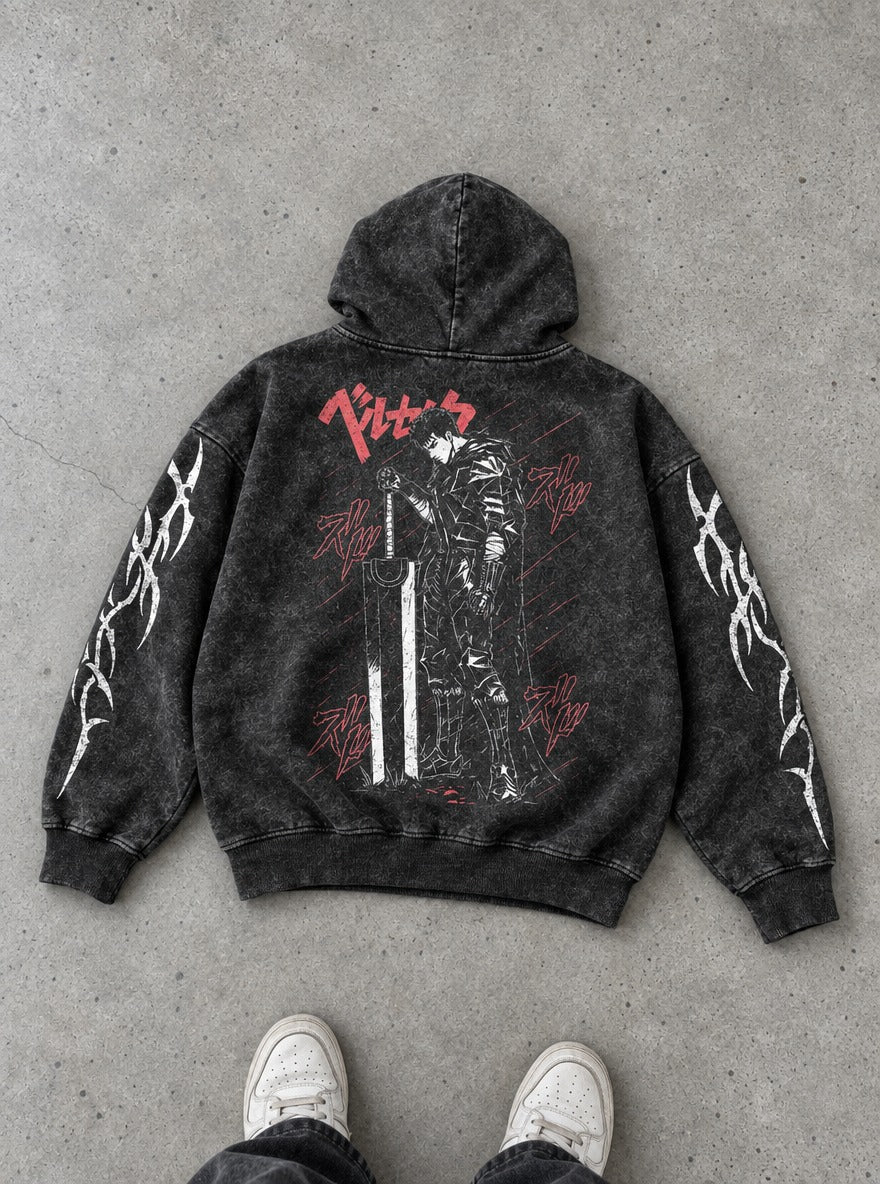 Guts Sword Lean – Hoodie – flat-lay | Berserk