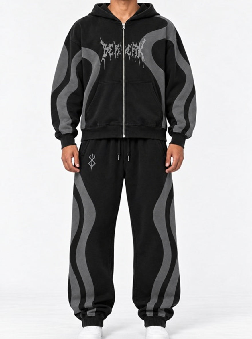 Black & Grey Co-ord Set – Metal Logo – model shot | Berserk