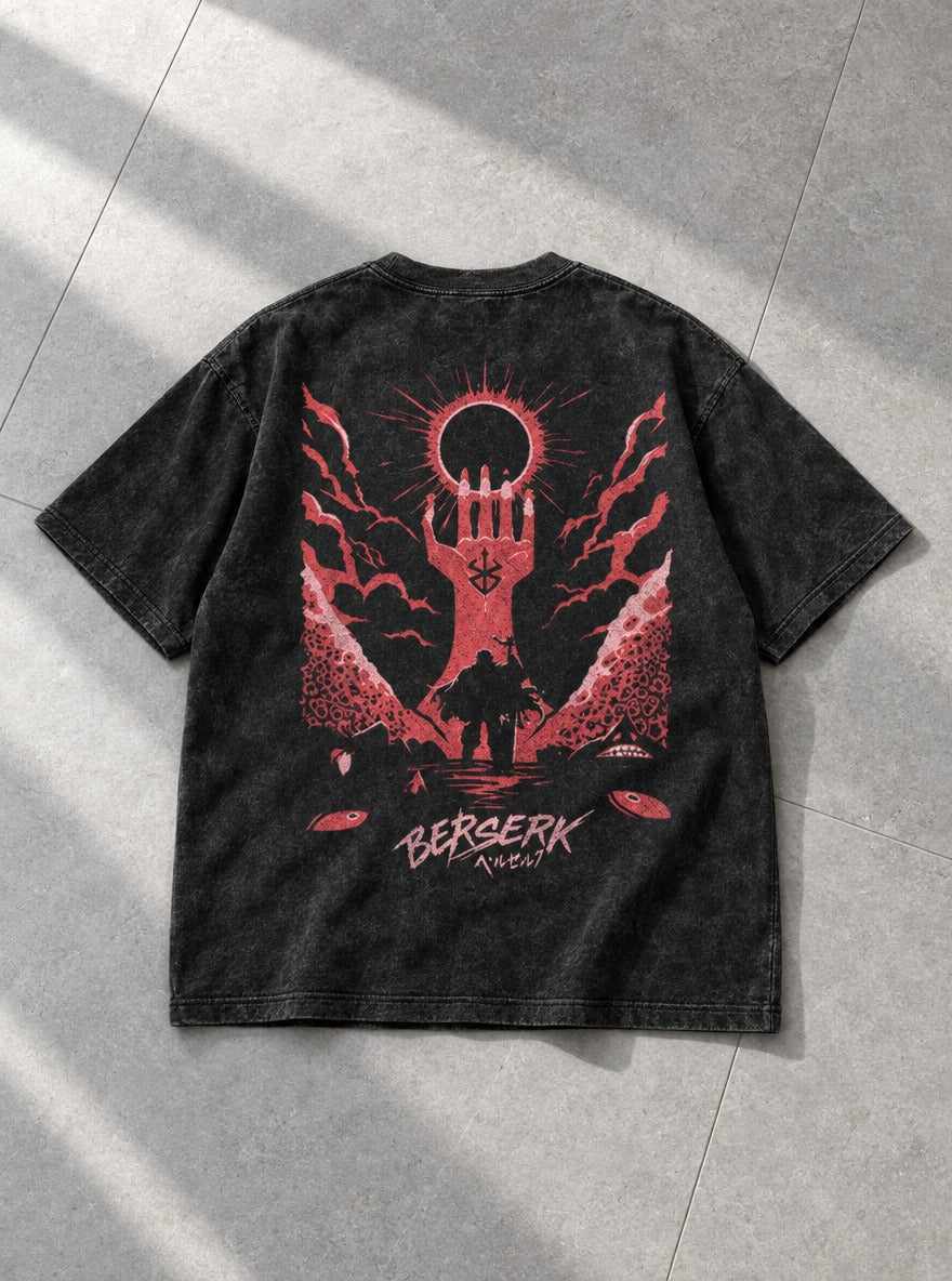 Red Eclipse Hand – T-Shirt – flat-lay | Berserk