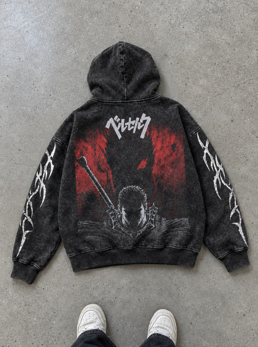 Red Halftone Guts – Hoodie – flat-lay | Berserk