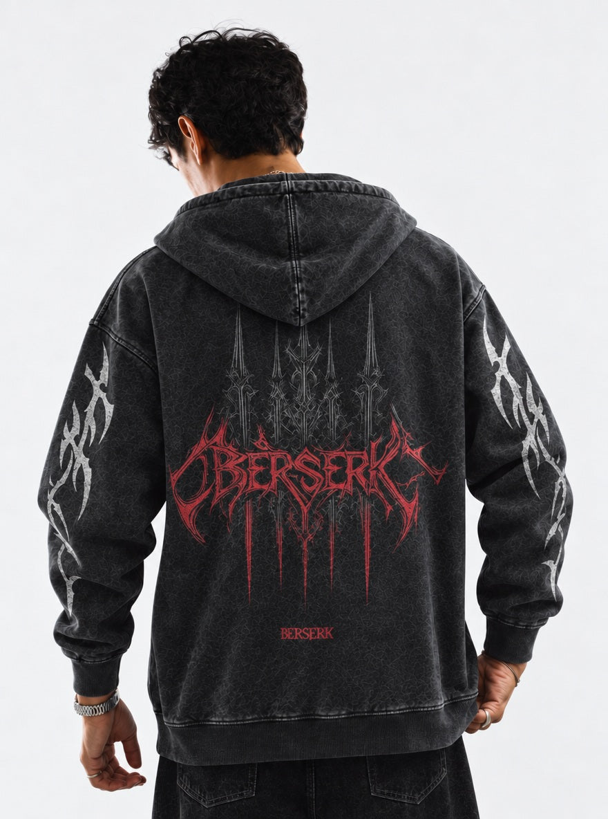 Red Metal Logo – Hoodie – model shot | Berserk