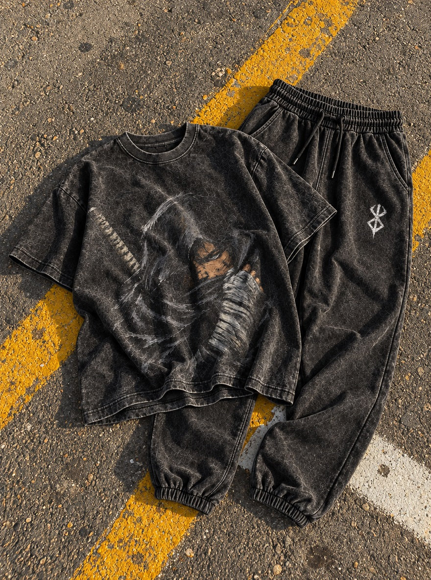 Berserker Armor Tee & Joggers Combo – Hooded Guts – flat-lay | Berserk