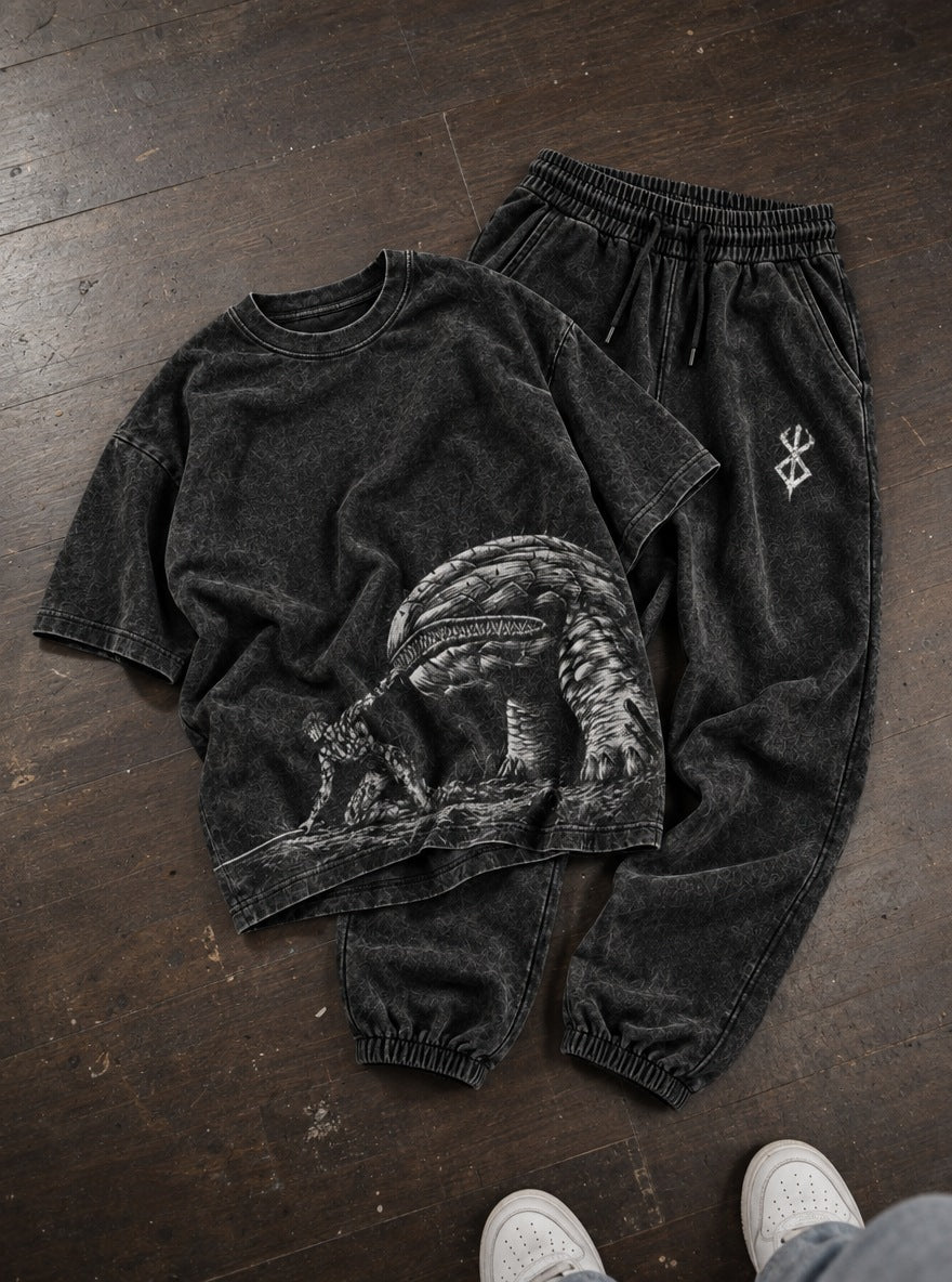 Berserker Armor Tee & Joggers Combo – Worm Apostle Fight – flat-lay | Berserk