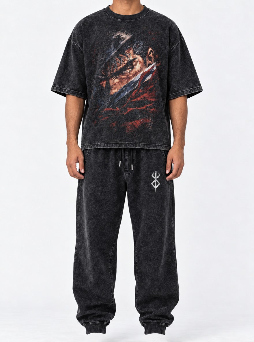 Black Tee & Joggers Combo – Guts Blade Glare – model shot | Berserk