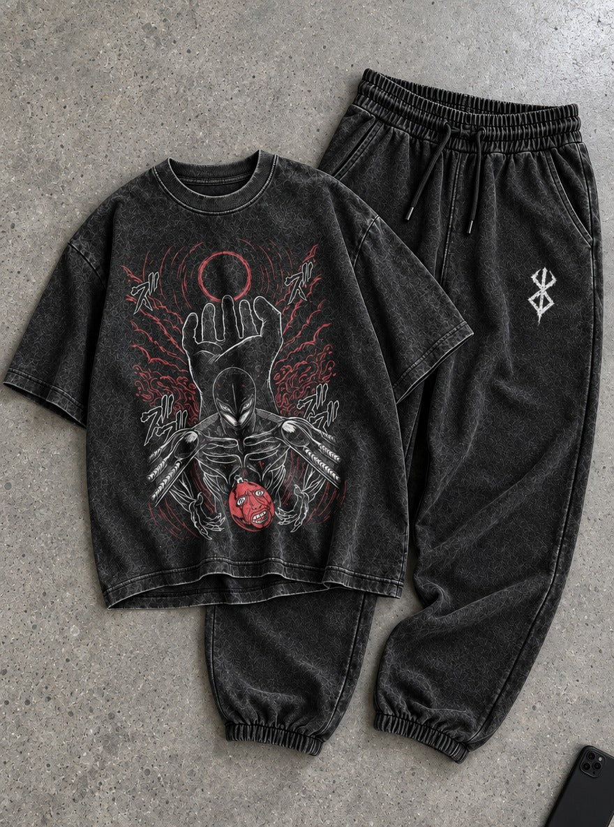 Black Tee & Joggers Combo – Femto Behelit – flat-lay | Berserk