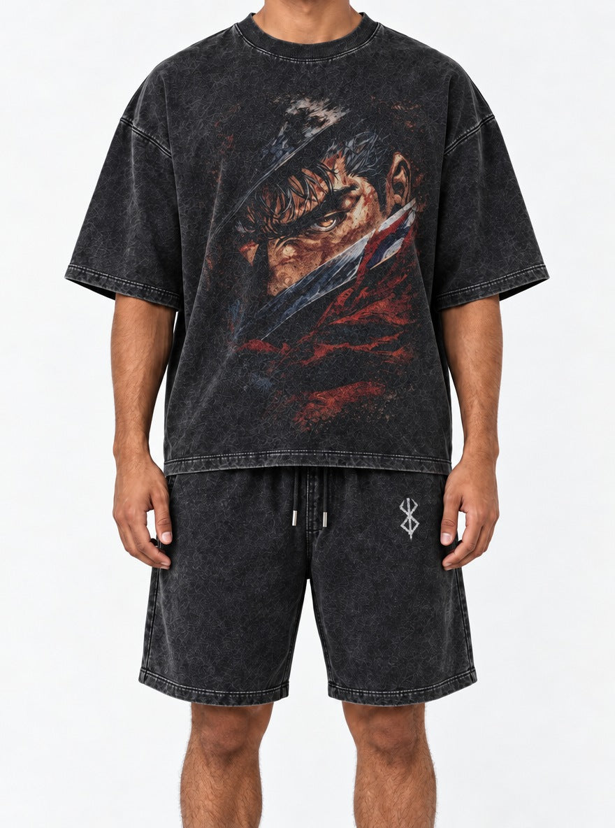 Black Tee & Shorts Combo – Guts Blade Glare – model shot | Berserk
