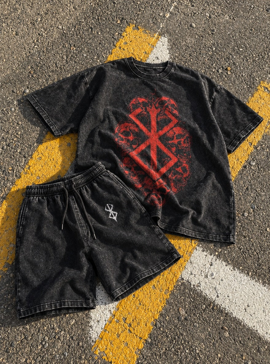 Black Tee & Shorts Combo – Skull Brand – flat-lay | Berserk