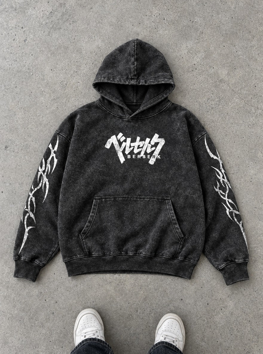 White Katakana Logo – Hoodie – flat-lay | Berserk