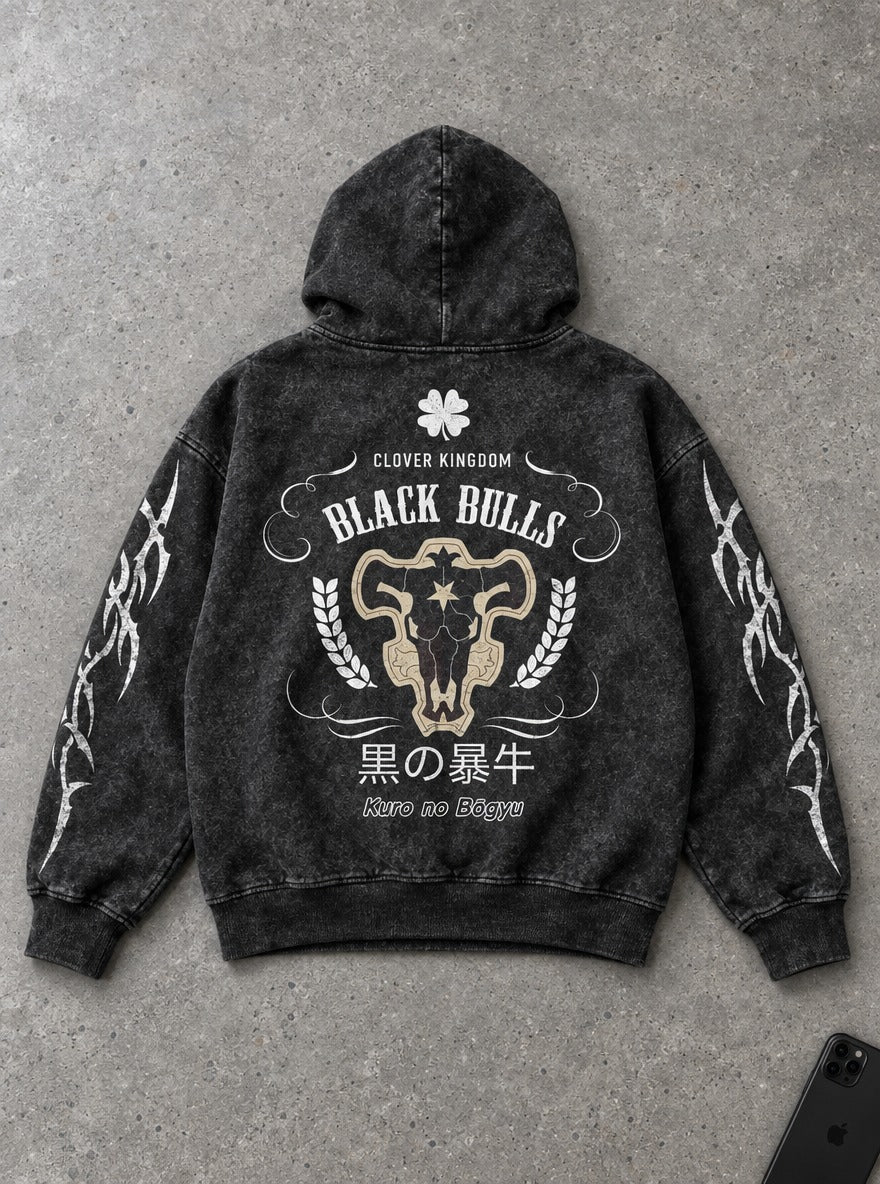 Black Bulls Crest – Hoodie – flat-lay | Black Clover