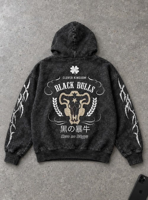 Black Bulls Crest – Hoodie – flat-lay | Black Clover