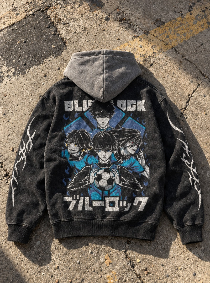 Diamond Cluster – Black & Grey Hoodie – flat-lay | Blue Lock