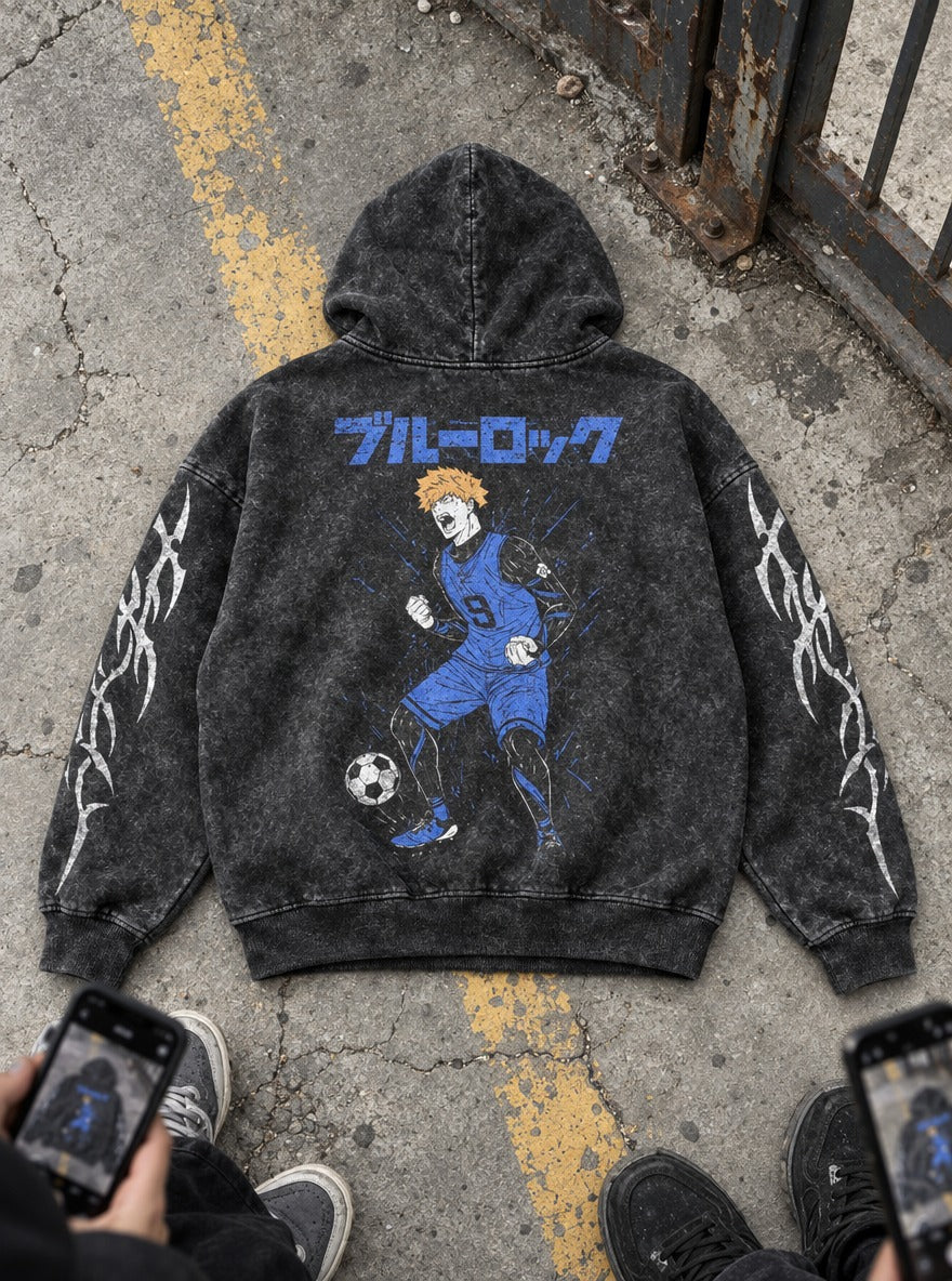 Fiery Nine – Hoodie – flat-lay | Blue Lock
