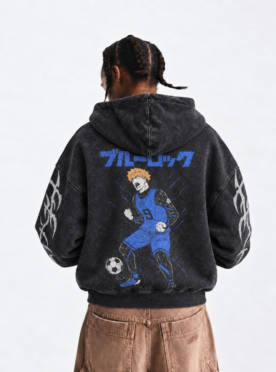 Fiery Nine – Hoodie – model shot | Blue Lock