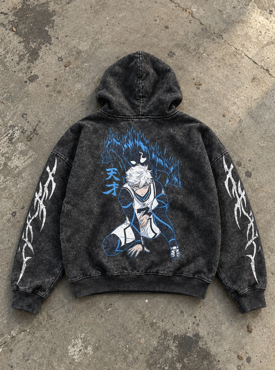 Genius Wolf – Hoodie – flat-lay | Blue Lock