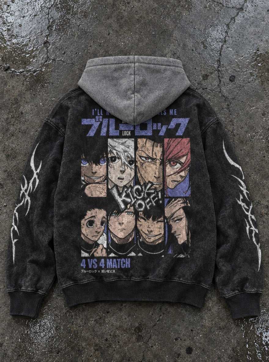 Graffiti Grid – Black & Grey Hoodie – flat-lay | Blue Lock