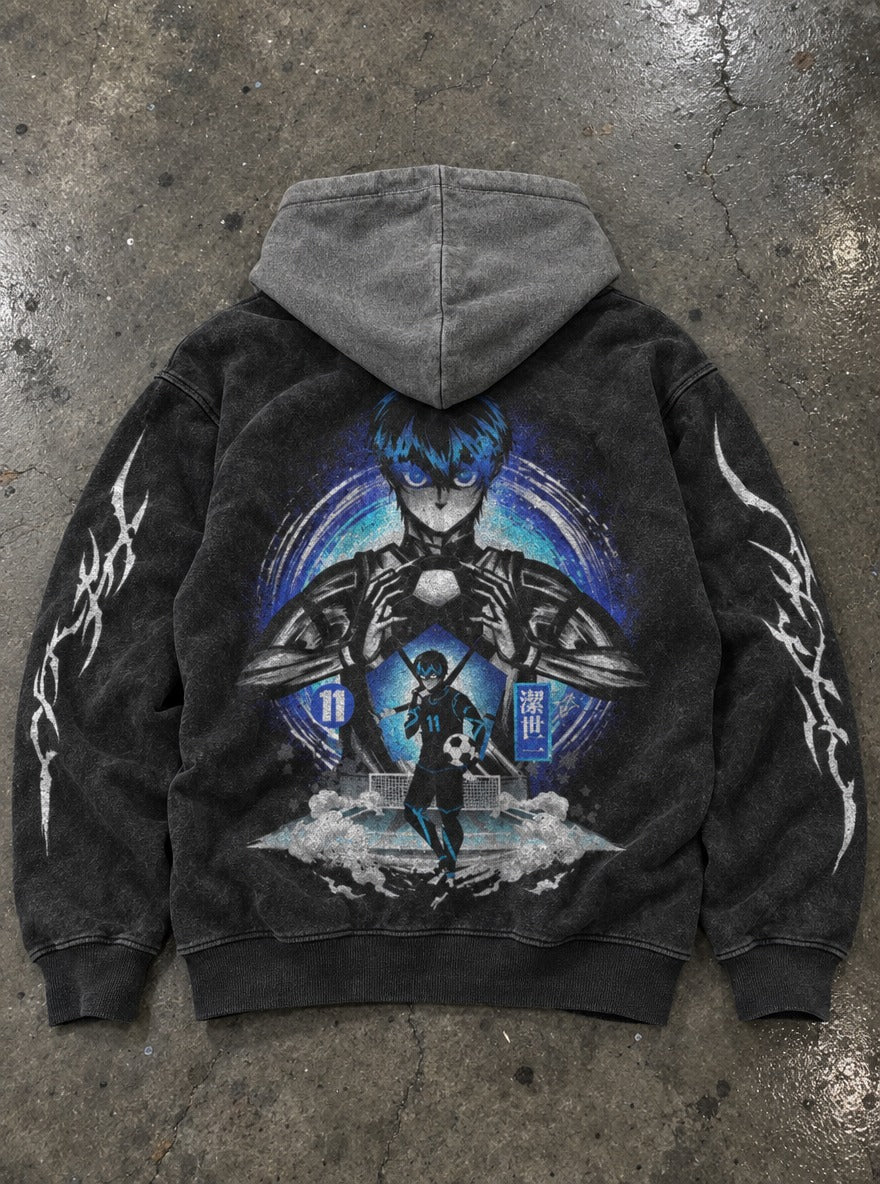 Nagi Giant – Black & Grey Hoodie – flat-lay | Blue Lock