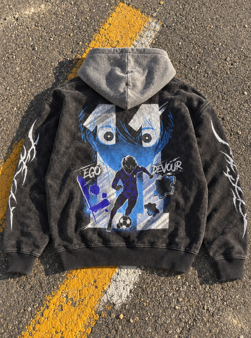 Silhouette Drive – Black & Grey Hoodie – flat-lay | Blue Lock