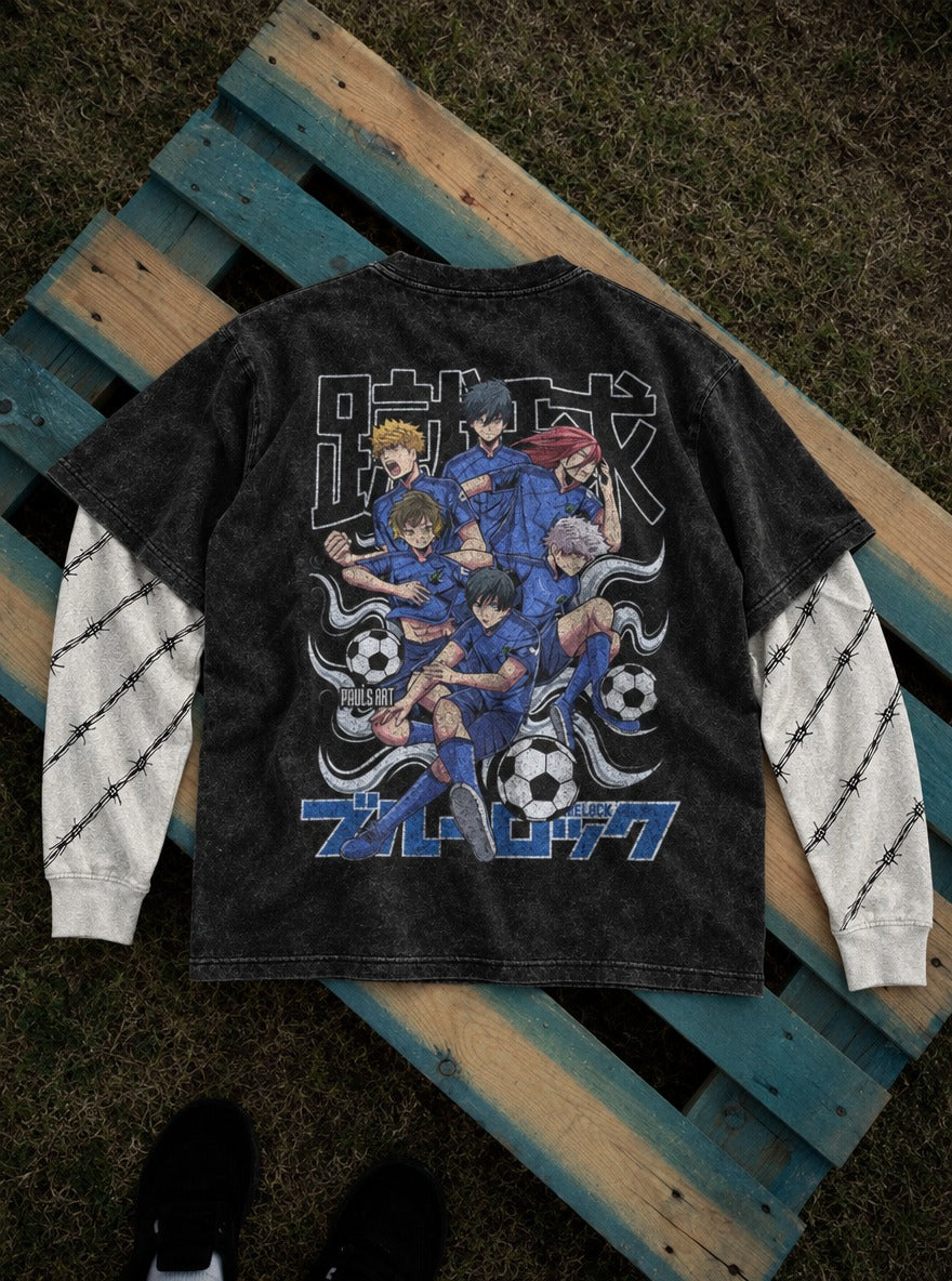 Six Strike – Double Sleeves – flat-lay | Blue Lock