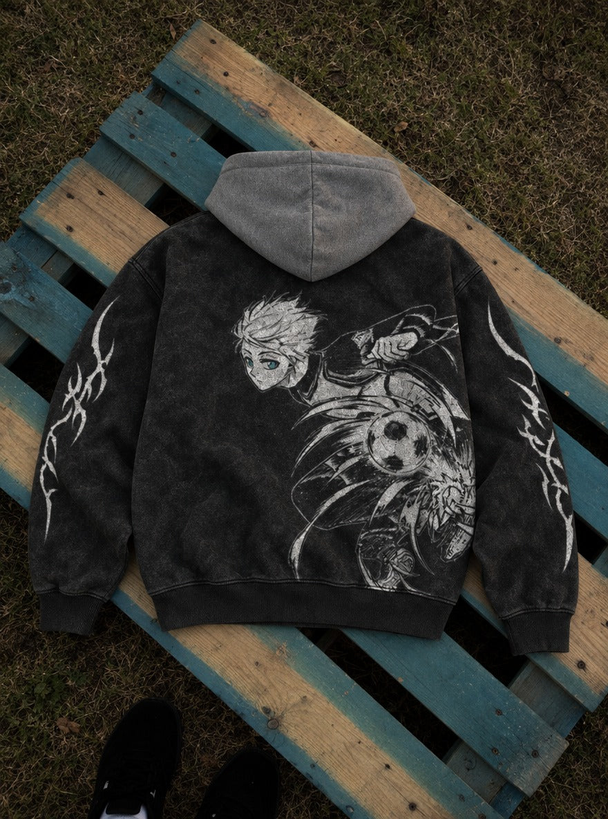 Sky Bicycle – Black & Grey Hoodie – flat-lay | Blue Lock