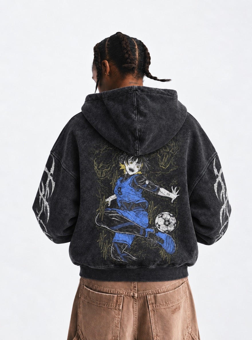 Yellow Flash – Hoodie – model shot | Blue Lock