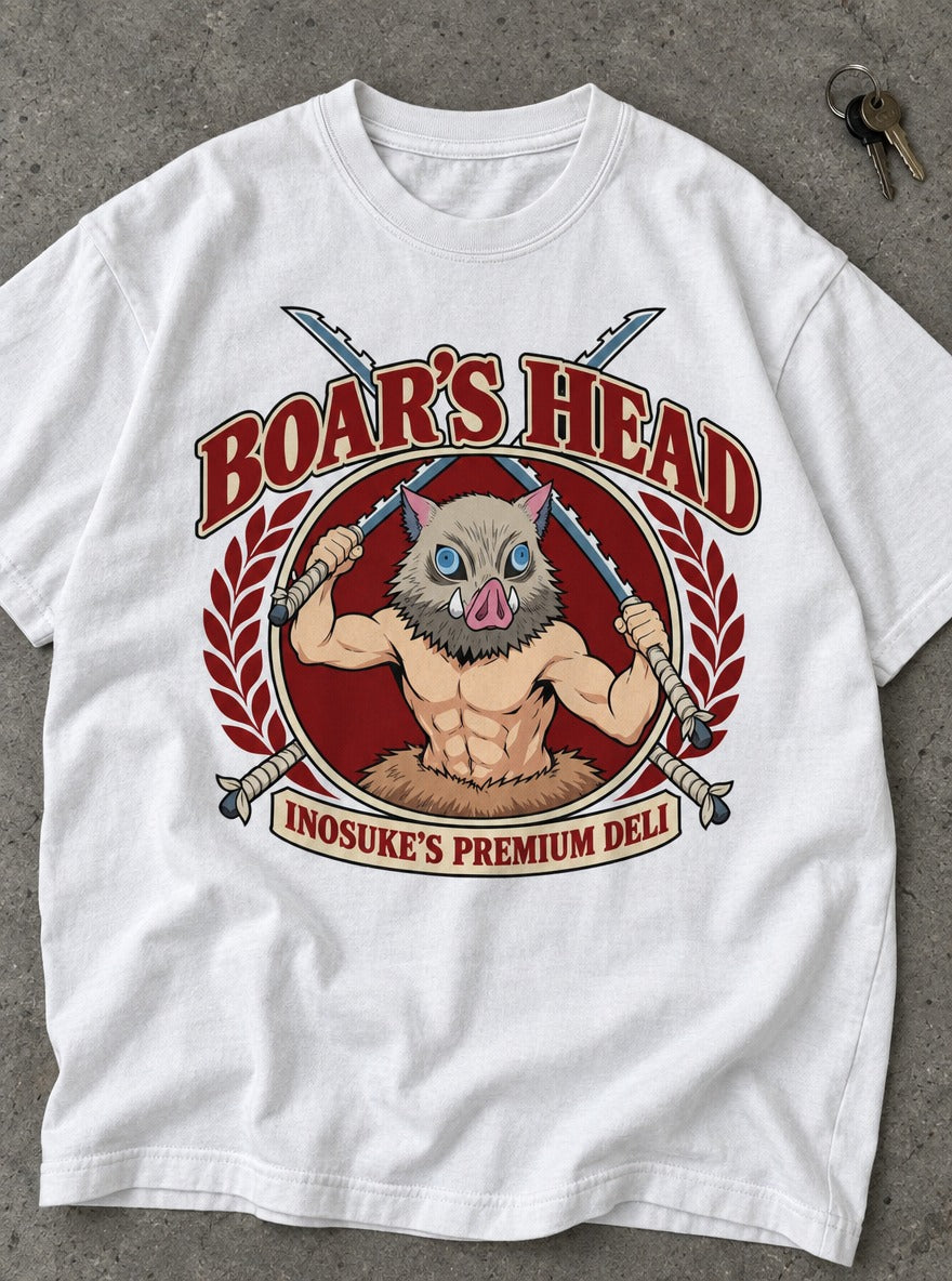 Boar's Head – White Tee – flat-lay | Meme Tees