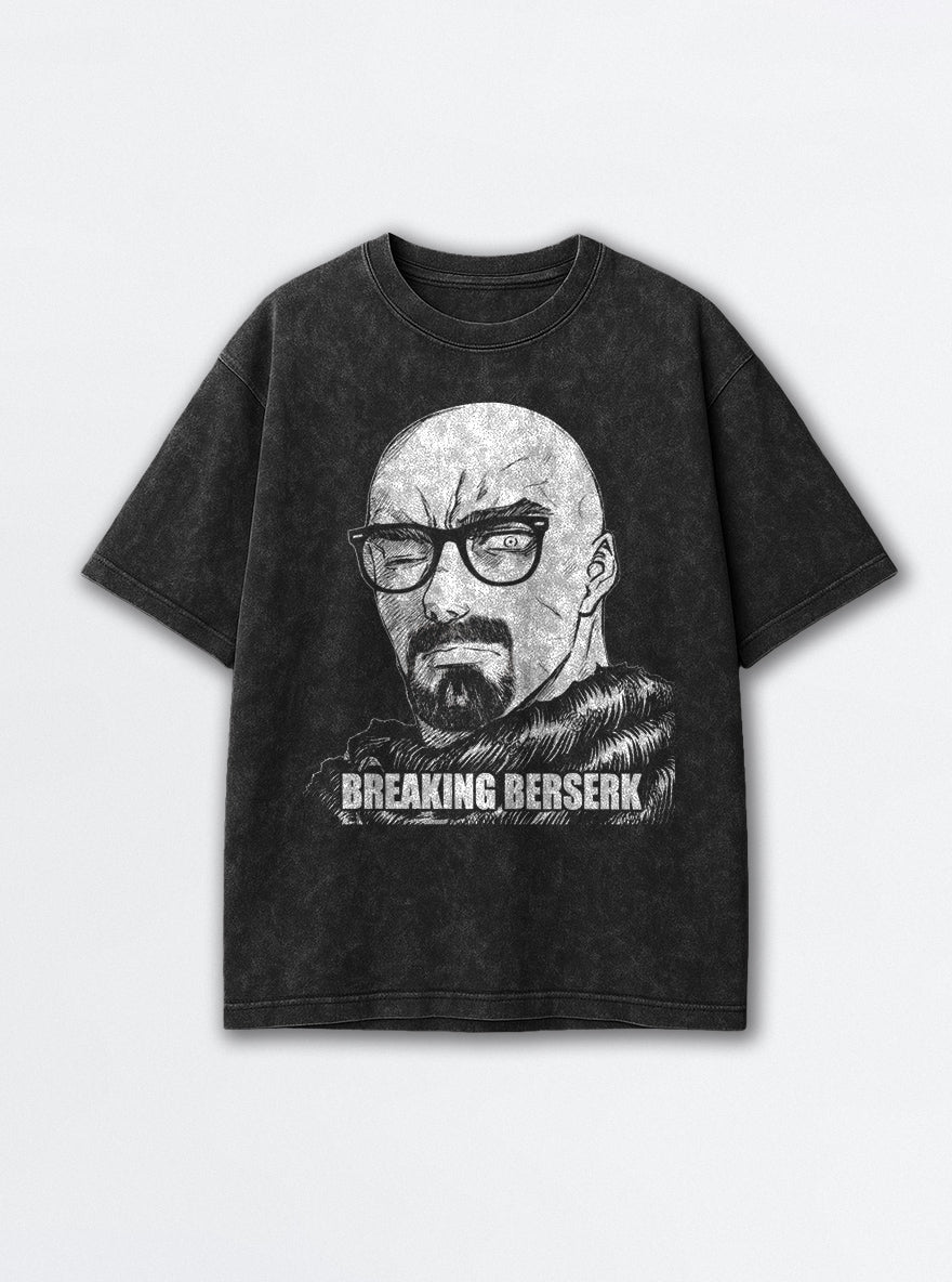 Breaking Berserk – Black Acid Wash Tee – mockup | Meme Tees