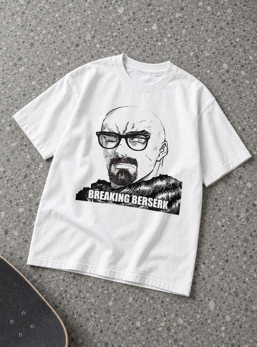 Breaking Berserk – White Tee – flat-lay | Meme Tees
