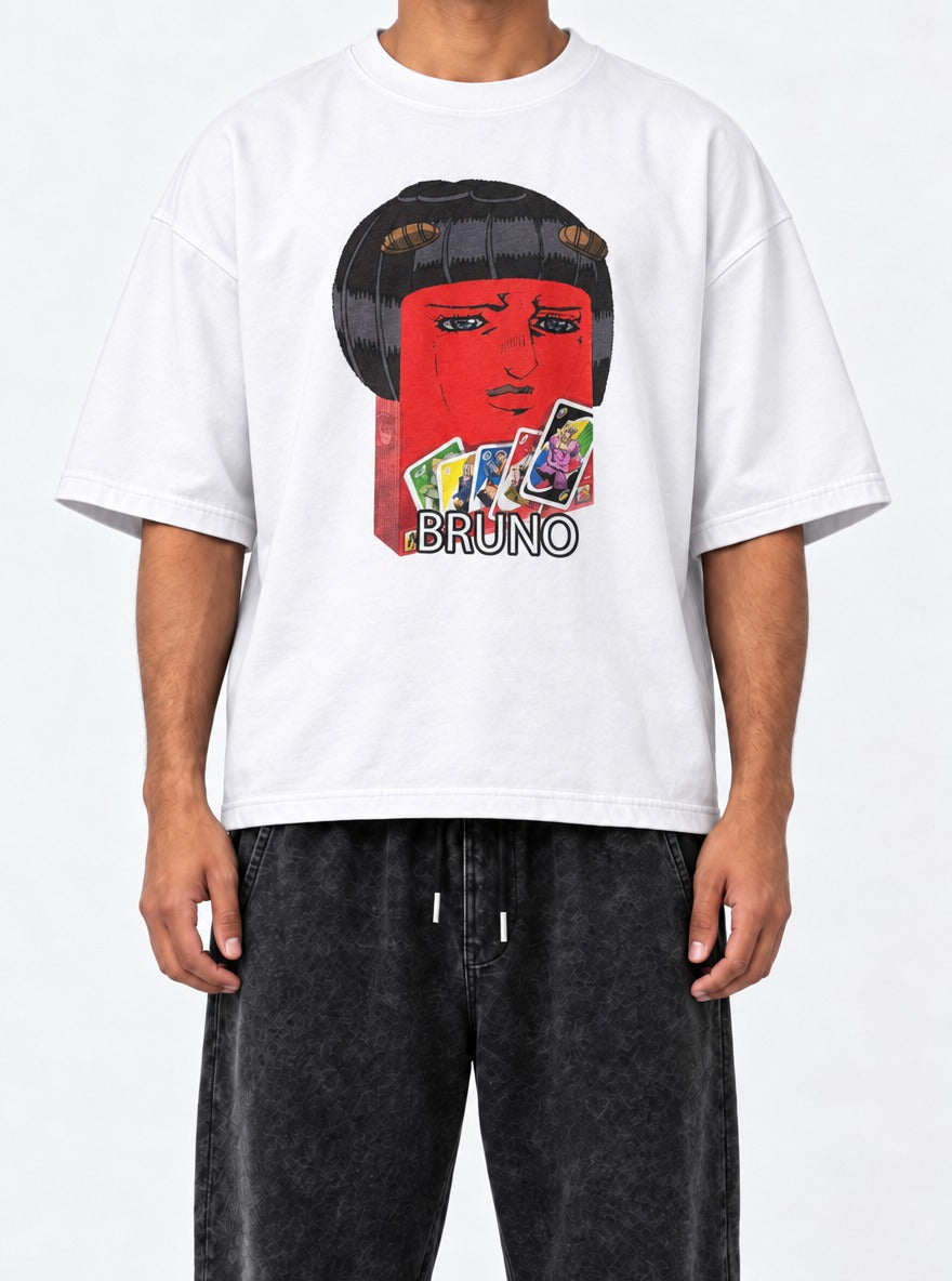 Bruno – White Tee – model shot | Meme Tees