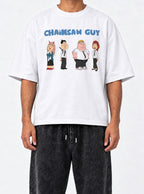 Chainsaw Guy – White Tee – model shot | Meme Tees