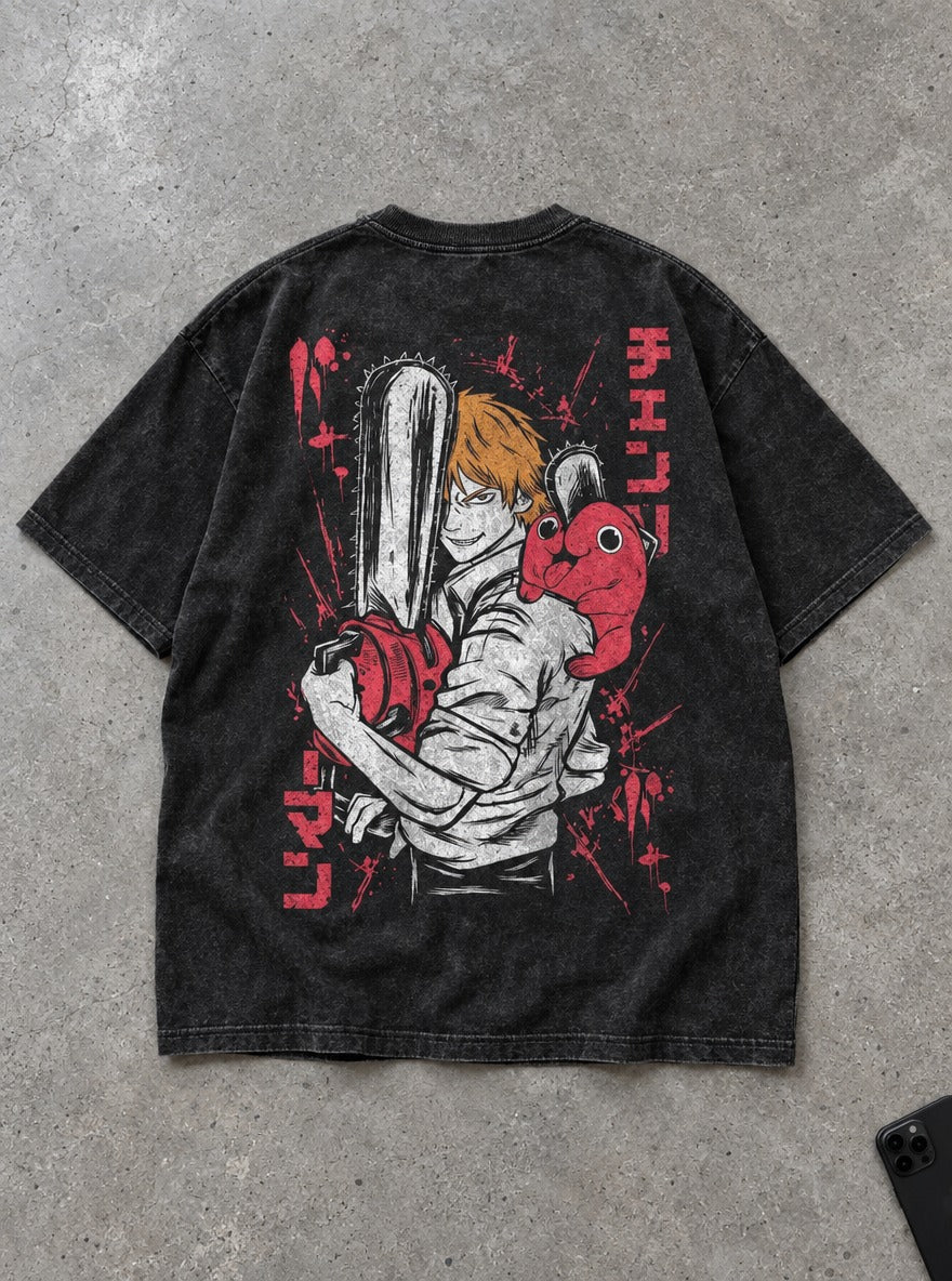 Denji & Pochita – T-Shirt – flat-lay | Chainsaw Man