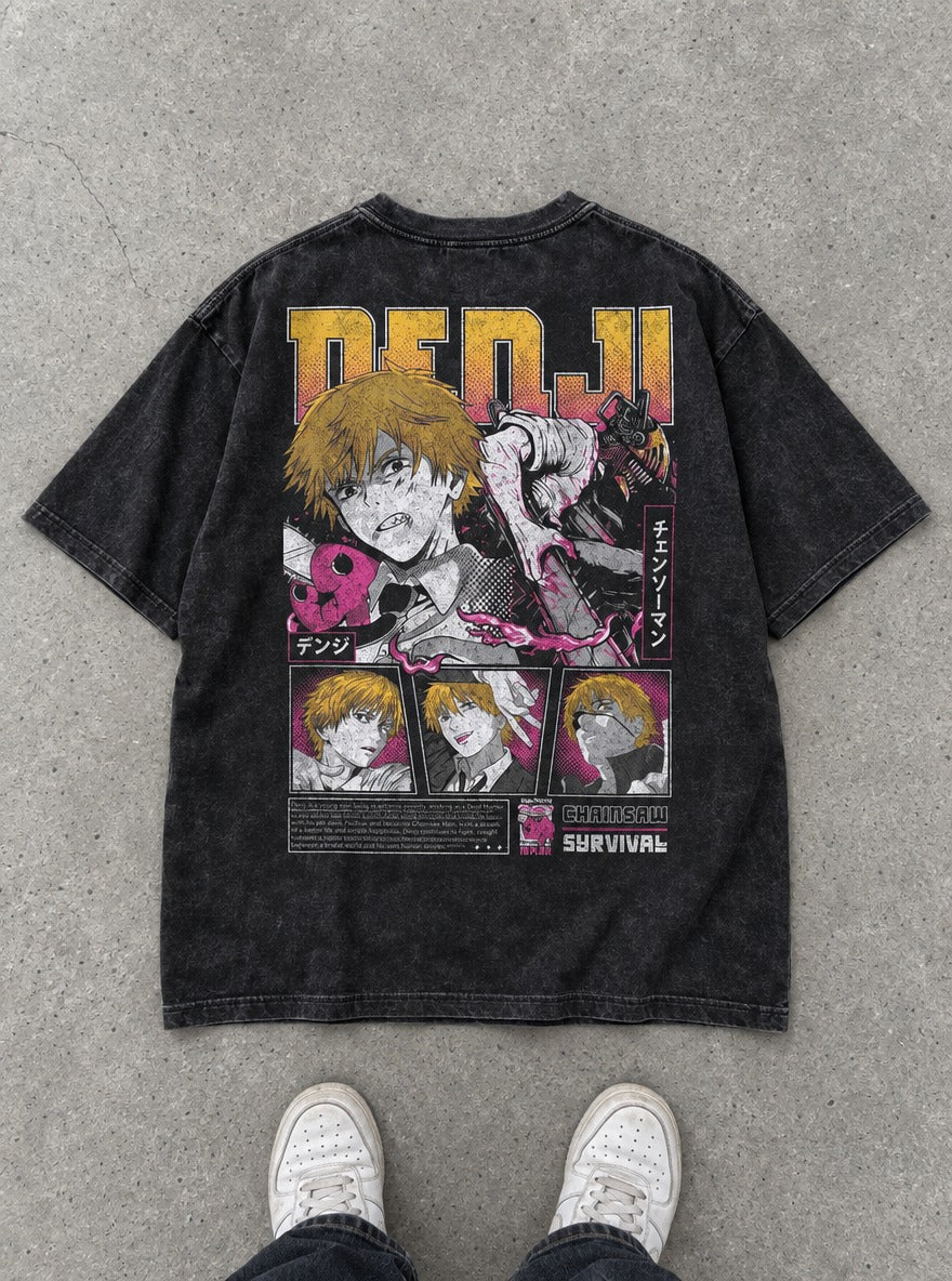 Denji Survival – T-Shirt – flat-lay | Chainsaw Man