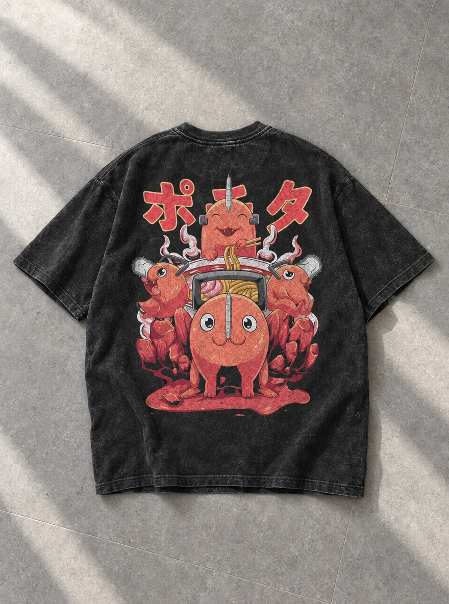 Pochita Noodles – T-Shirt – flat-lay | Chainsaw Man