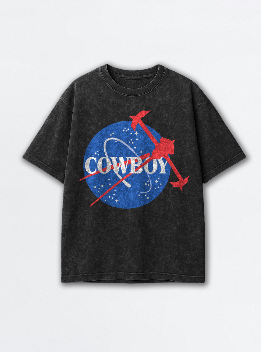 Cowboy C.B. – Black Acid Wash Tee – mockup | Meme Tees