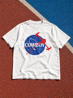Cowboy C.B. – White Tee – flat-lay | Meme Tees