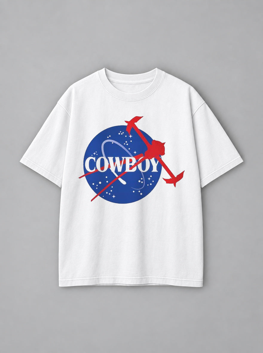 Cowboy C.B. – White Tee – mockup | Meme Tees