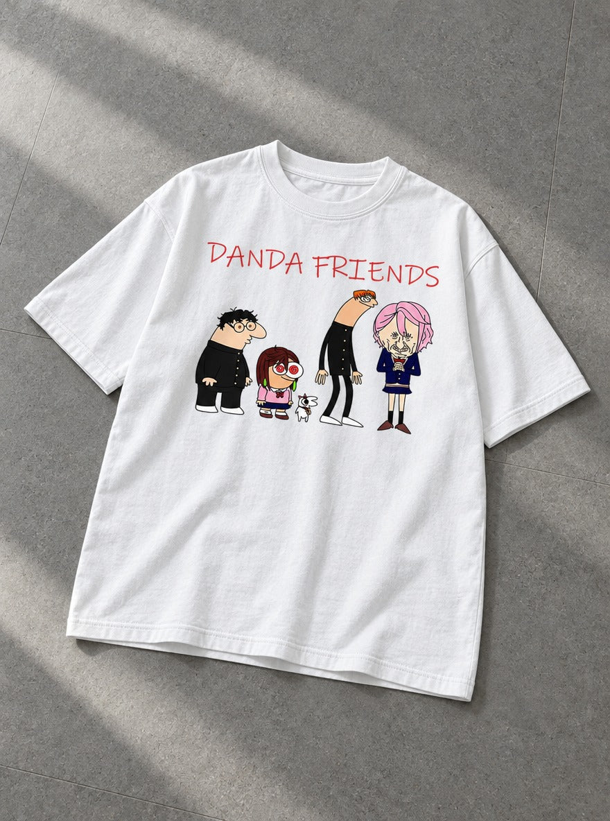 Danda Friends – White Tee – flat-lay | Dandadan
